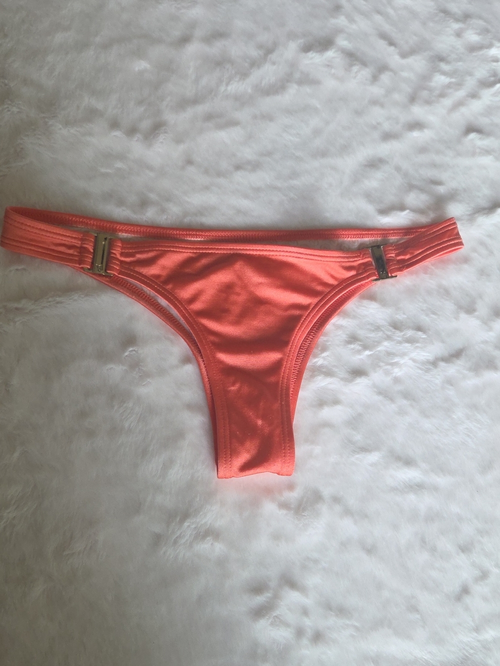 Victoria's Secret Coral Bikini Bottom with Pink Logo Print and Gold Accent